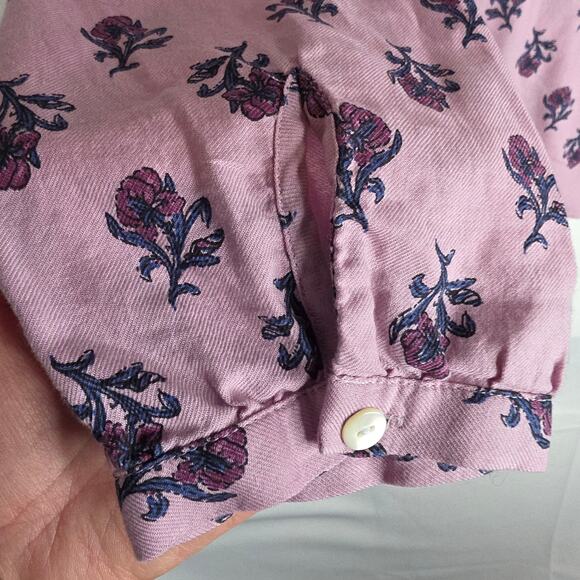 PureJill L Petite Organic Cotton Pink n blue floral Seashell Buttondown blouse - Picture 9 of 14